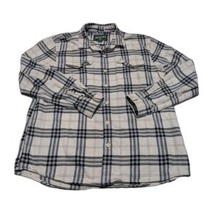 American Eagle Outfitters Vtg Cream Navy Button Front Flannel Shirt Men's Large